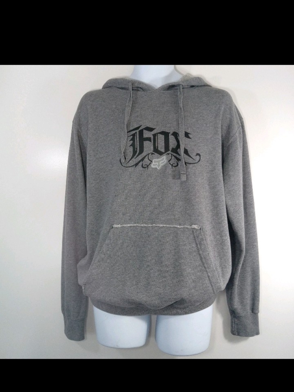 Y2K Fox Racing Gray Crewneck Hoodie with Logo Mens Spellout